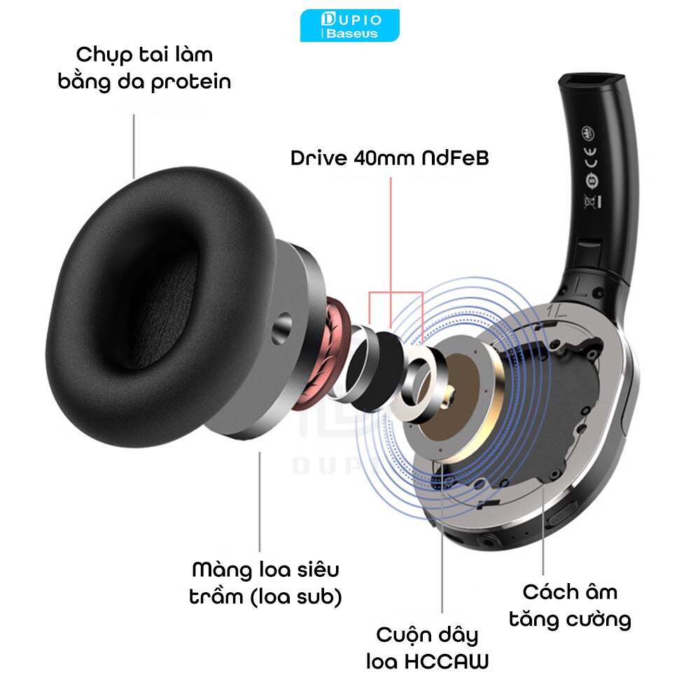 Tai nghe chụp tai không dây DUPIO Baseus TN04 Bluetooth 5.0 thể thao cao cấp