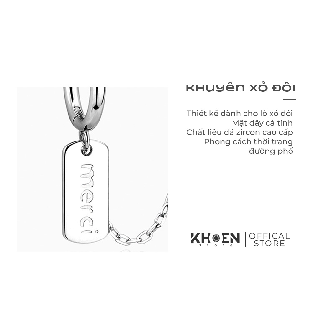 Khuyên tai  Khuyên xích Merci  - xi bạc 925