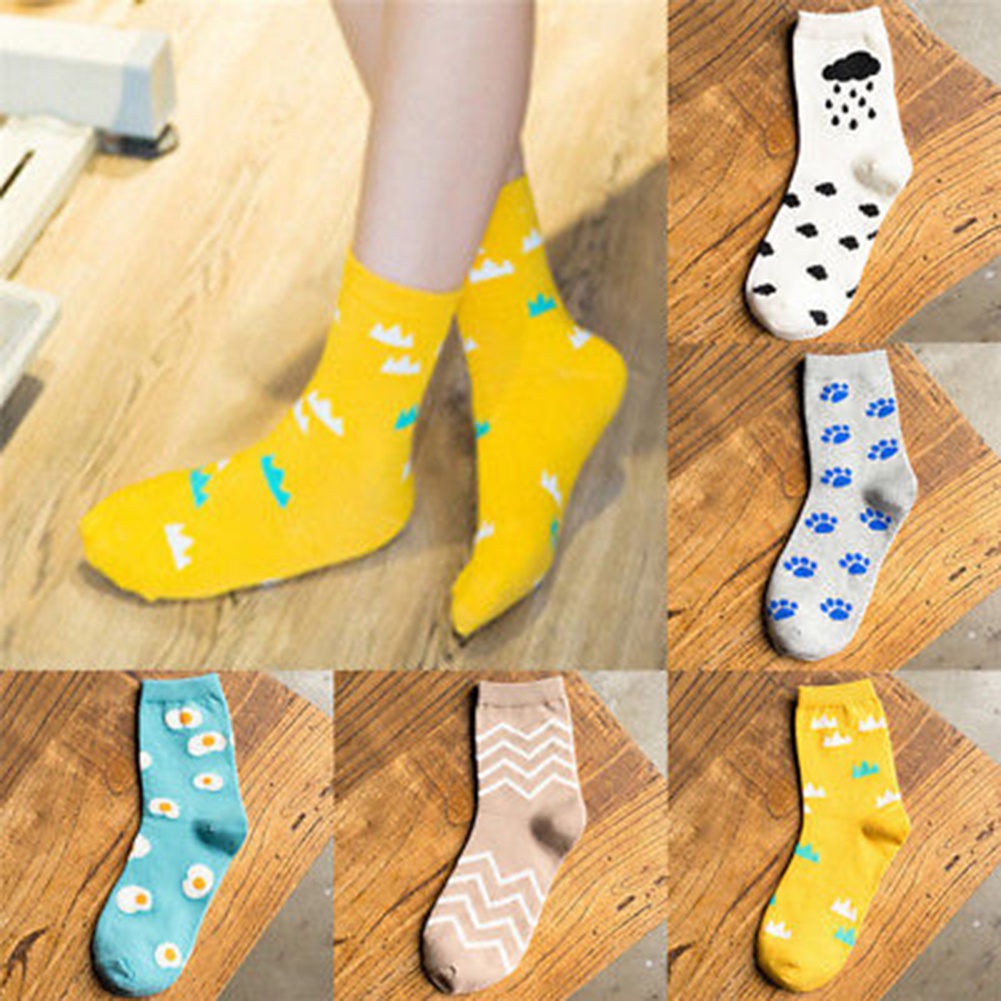 Tất nữ mềm mại co giãn in hình đám mây và chân cún cưng dễ thương