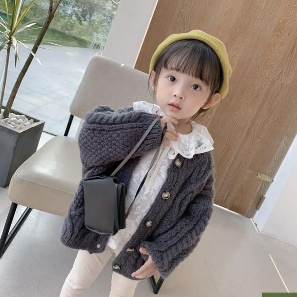 Áo khoác cardigan dệt kim tay dài cổ thuyền cài nút dễ thương thời trang thu đông cho bé gái 1-8 tuổi