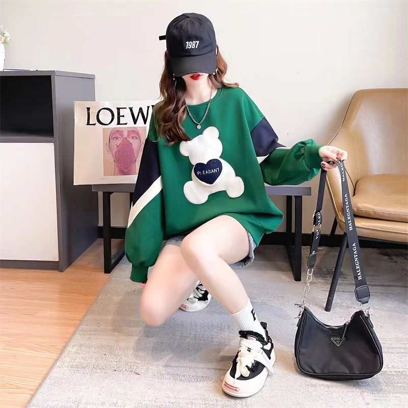 Áo sweater Mỏng Dáng Rộng In Hình Gấu Thời Trang Xuân Thu 2022 Cho Nữ