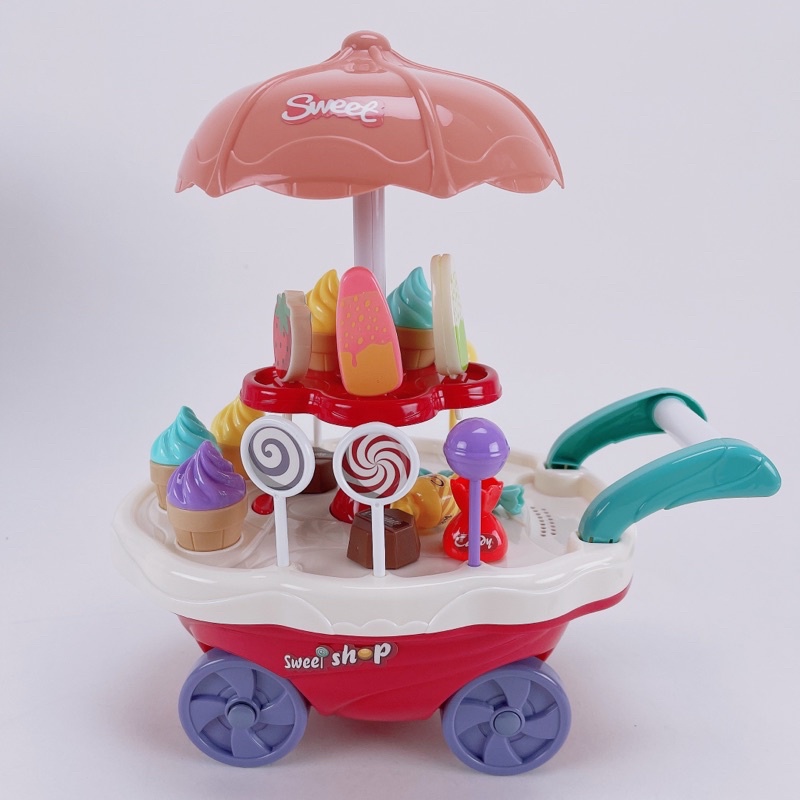 Bộ Đồ Chơi Xe Đẩy Bán Kem-Home Candy Cart-Có Nhạc Dùng Pin Cho Bé