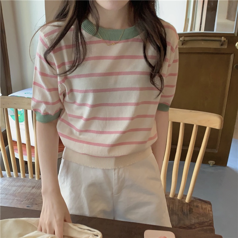 Áo Dệt Kim Họa Tiết Kẻ Sọc Màu Sắc Phong Cách Hàn Quốc Thời Trang 52660