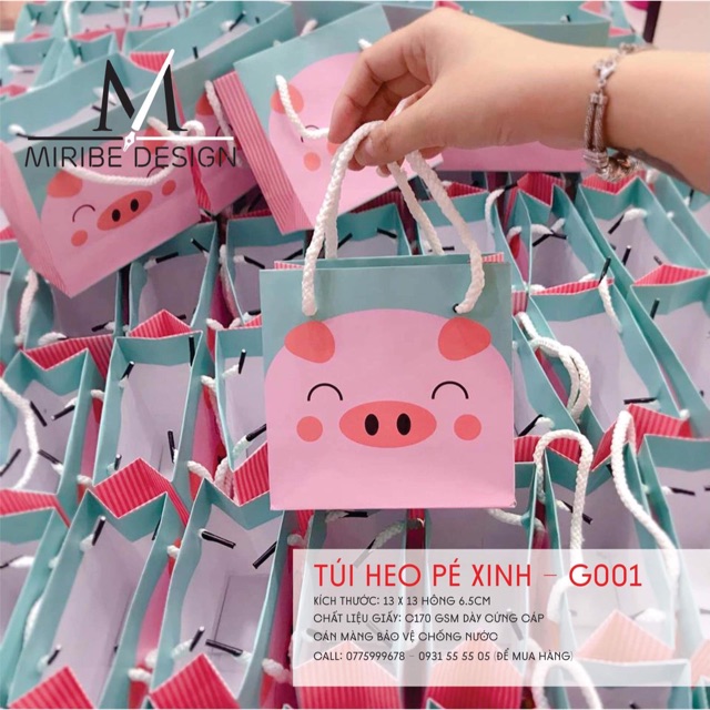 100 túi giấy hình heo con