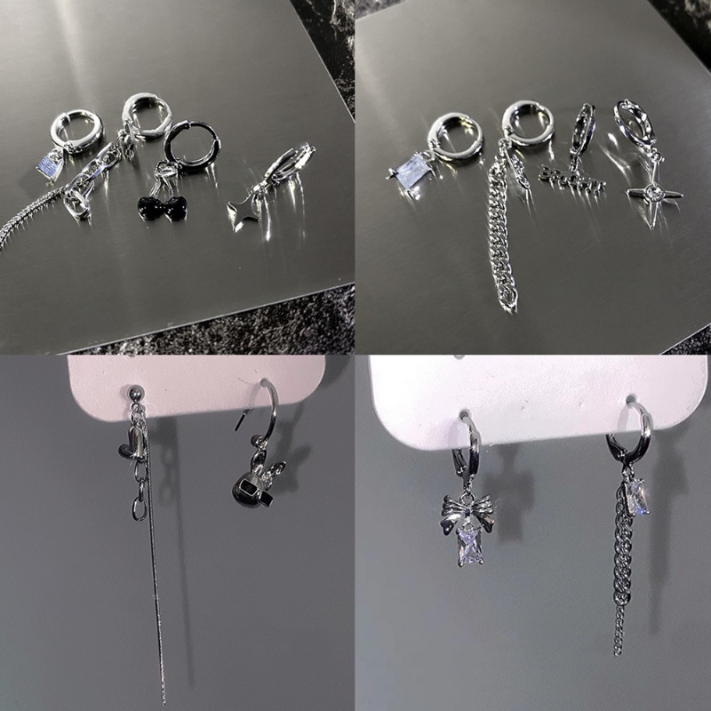 Bộ 4 Khuyên Tai Hợp Kim Đính Đá Nhiều Kiểu Dáng Thời Trang