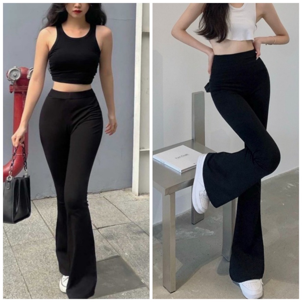 Quần nữ cạp lưng thun legging loe có bigsize chị em béo mập vải co giãn