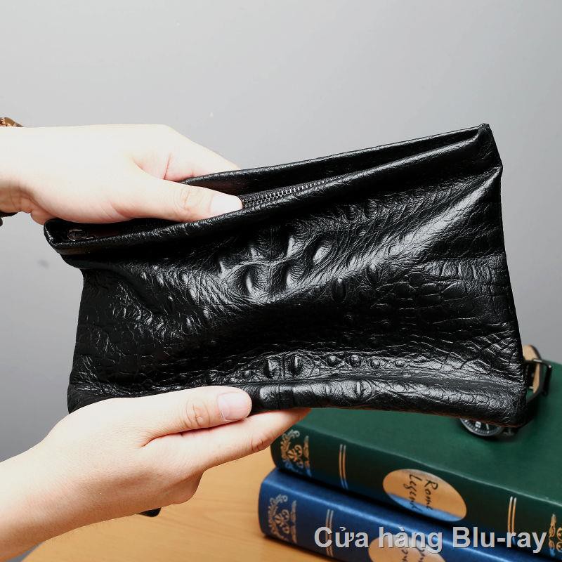 lớn] Lớp đầu tiên của túi xách nam da bò họa tiết cá sấu clutch thường phong bì víF