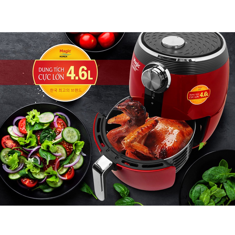 Nồi Chiên Không Dầu Magic Korea A-802 - 4.6 Lít - Đen và Đỏ