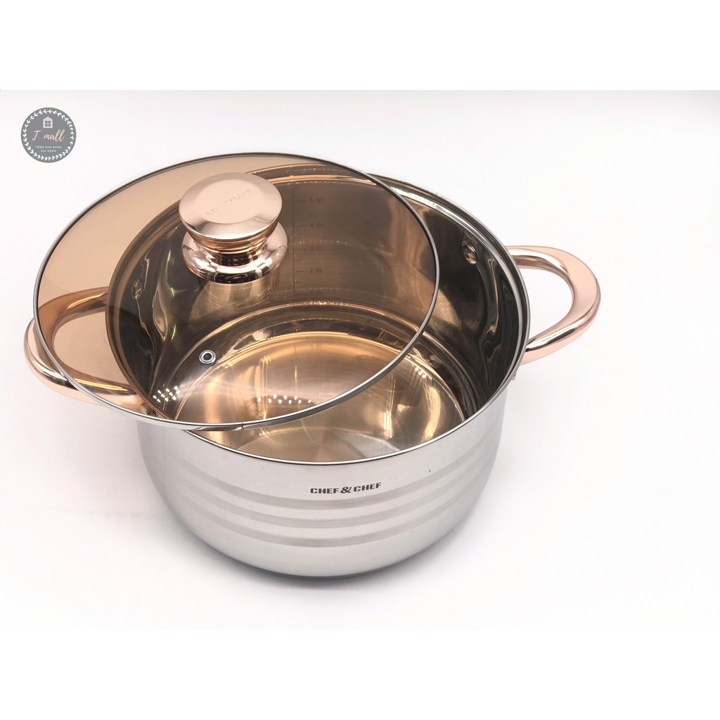 Bộ nồi CHEF&CHEF 6 món 12 chi tiết nắp vung kính, công nghệ Đức, đáy Inox 5 lớp cao cấp, sang trọng- Bảo hành 12 tháng