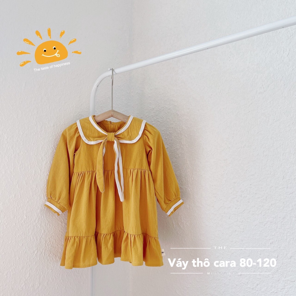 Váy thu dài tay thô cara cổ sen buộc tai dài cho bé gái 1-5 tuổi (Mã 250605)