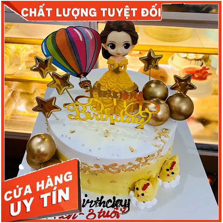 Combo 5 búp bê công chúa belle màu vàng trắng hồng trang trí bánh kem