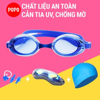 Kính bơi người lớn, kính bơi mắt trong kèm mũ bơi trơn, bịt tai kẹp mũi mắt kiếng bơi cản tia UV, hạn chế sương mờ