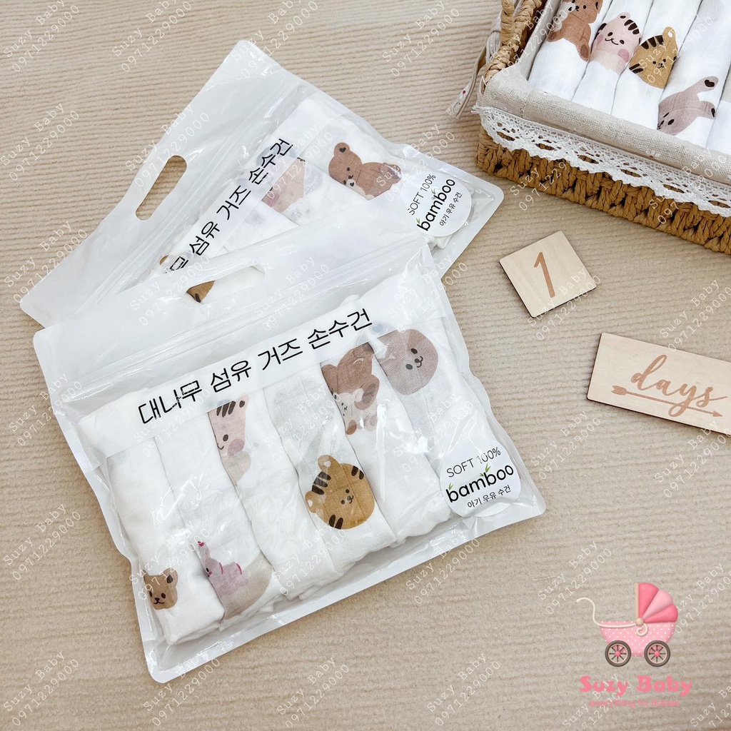 SET 6 KHĂN SỢI TRE HÀN QUỐC CHO BÉ