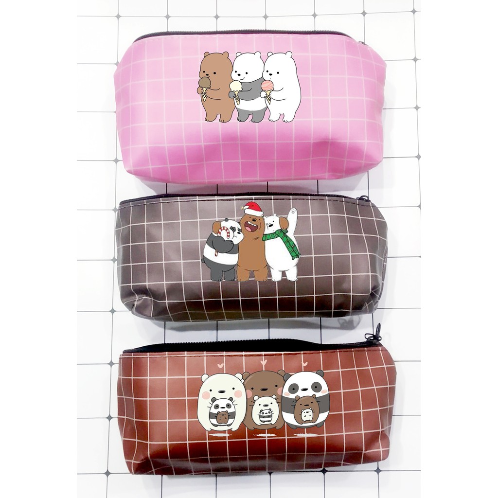 Hộp bút 3 anh em gấu bare bear  caro pu HBCI6 hộp bút da