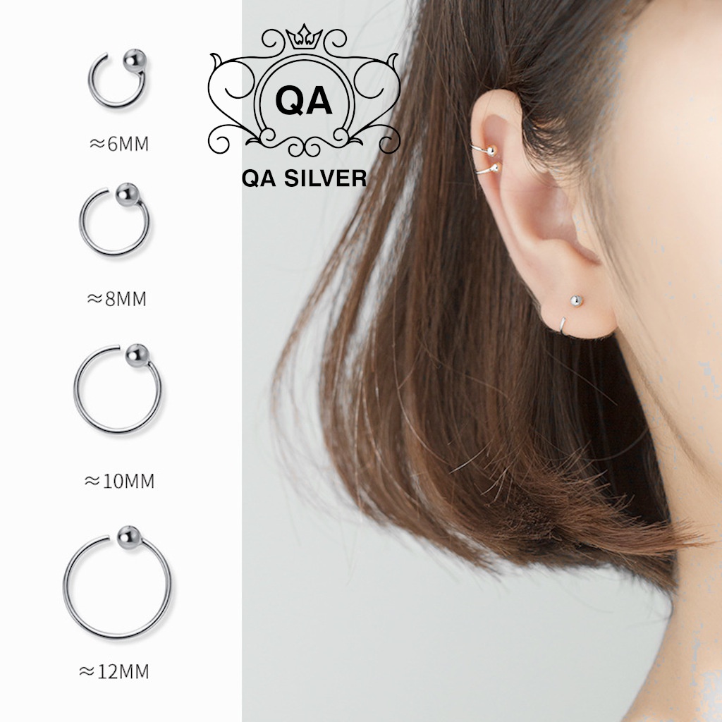 Khuyên tai bạc bi móc chữ C bông tai tròn kẹp vành tối giản S925 C-SHAPED Silver Earrings QA SILVER EA190505
