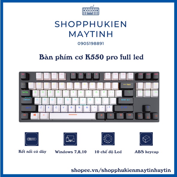 Bàn Phím Cơ Máy Tính Gaming K550 Pro Full Led 7 Chế Độ Hiêu Ứng