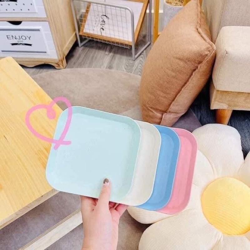 Set 8 Đĩa Lúa Mạch Vuông Màu Pastel (4 Đĩa Nông, 4 Đĩa Sâu)
