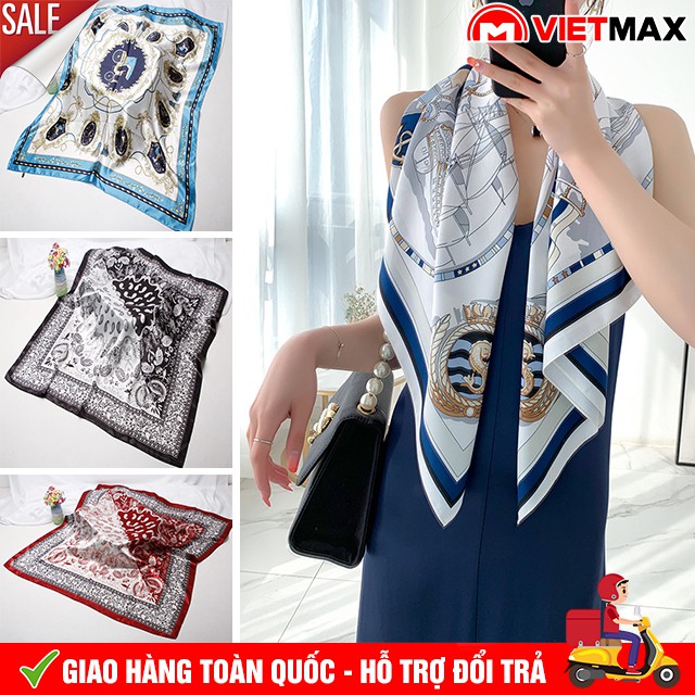 💎 Khăn Turban Lụa 90x90cm Cao Cấp Họa Tiết Sang Trọng Quàng Cổ Buộc Tóc Phong Cách Hàn Quốc