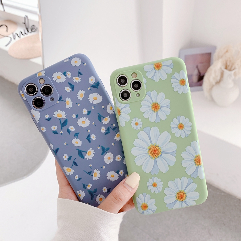 Daisy RedMi Note 9 Pro Casing OPPO A92 A52 Case VIVO Y30 Y50 XIAOMI mi 10 Reno 3 Pro Casing Soft Cover simple Green,Flower  for women girl couple