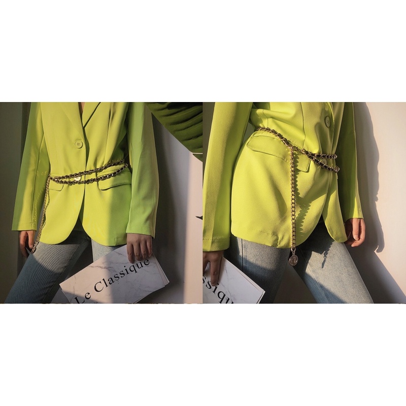 Belt xích/ Thắt lưng kim loại dây xích phối da 2 lớp - Dây xích đai váy thả eo sang chảnh cho phái nữ- Phụ kiện Moori