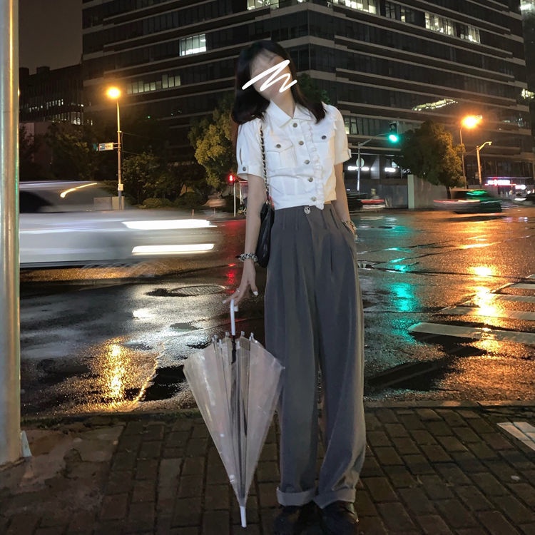 Áo Sơ Mi Denim Phối Ren Hoa Hồng Phong Cách Hàn Quốc Thời Trang Xuân Hè Mới Cho Nữ