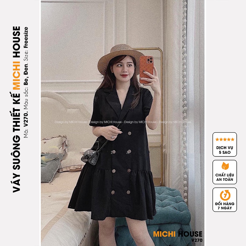Váy Suông Đuôi Cá Cổ Vest Công Sở MICHI House Đầm Đũi Thiết kế Dáng Xuông Xòe Rộng Freesize V270 | BigBuy360 - bigbuy360.vn