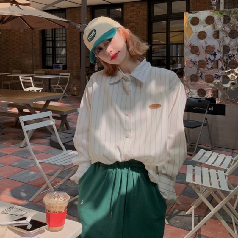 Áo Sơ Mi Nữ Dài Tay Sọc Dọc Thời Trang Hàn Quốc