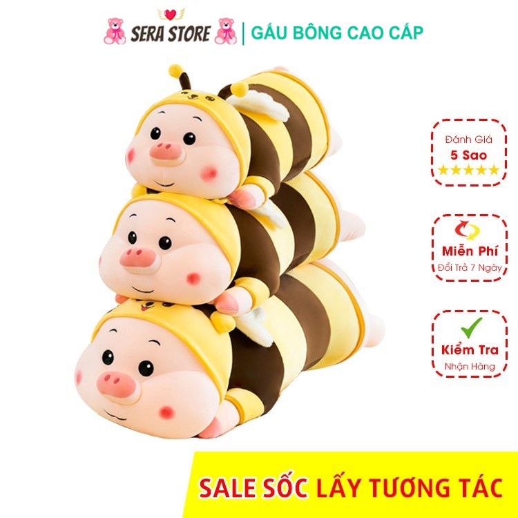 Gấu Bông Cute Lợn Biến Hình Ong Vàng Size Lớn 1M2, Gối Ôm Heo Dài Cosplay Ong Dễ Thương Siêu Mềm Mịn Co Giãn 4 Chiều
