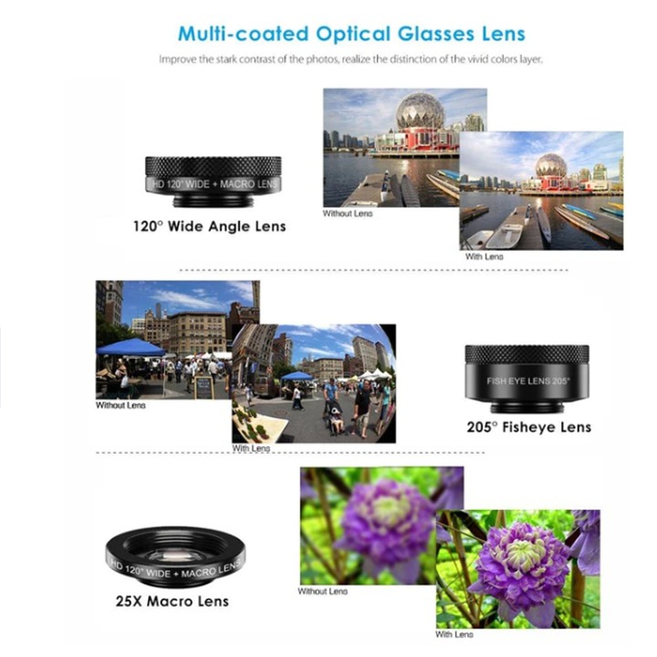 Bộ lens ống kính Apexel tele 22X và lens macro,lens wide và lens mắt cá cực hot 2020