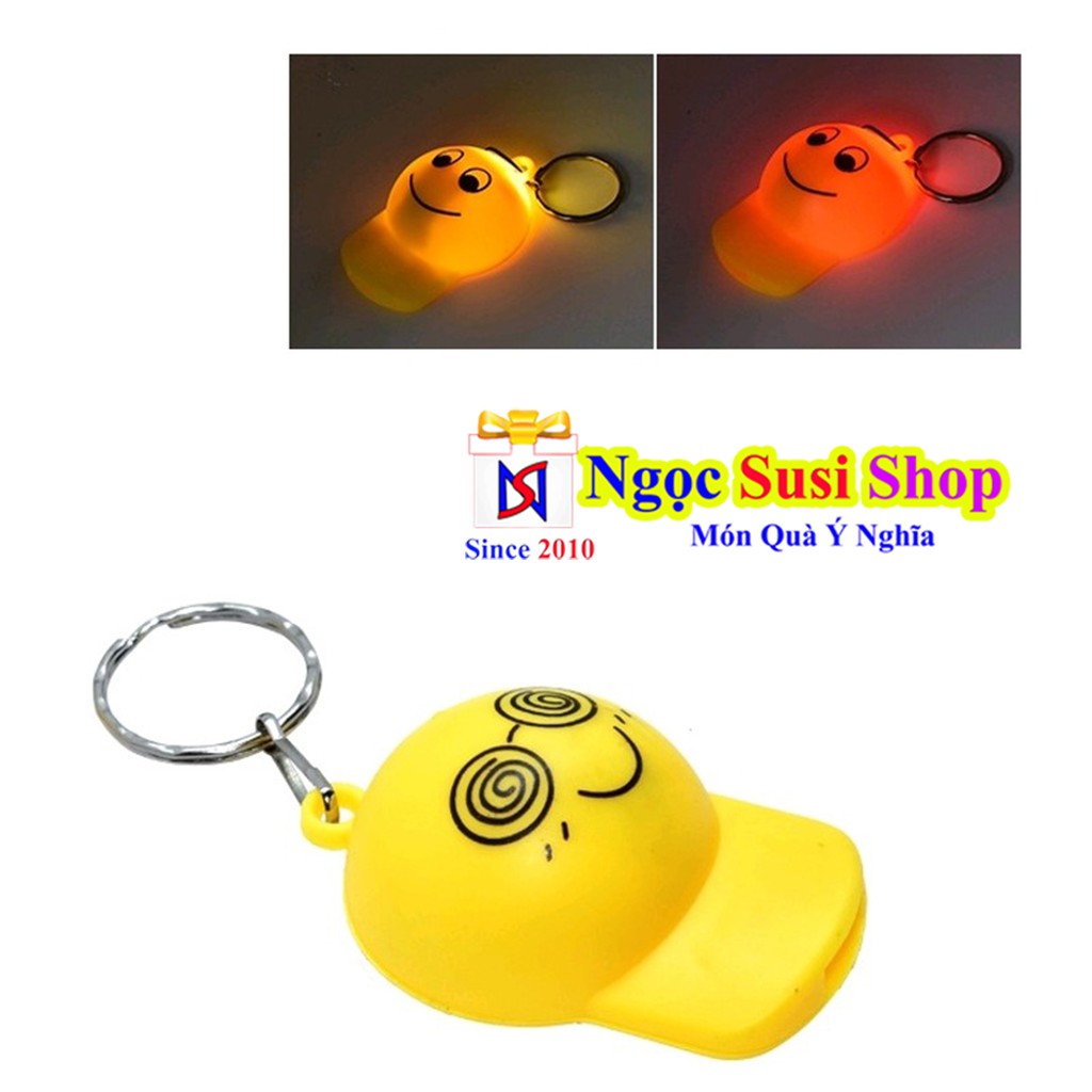 Móc Khóa Hình Nón Mặt Cười Icon Biểu Cảm Rất Dễ Thương + Có Đèn LED Chớp Tắt Rất Đẹp - Giao Ngẩu Nhiên Hình