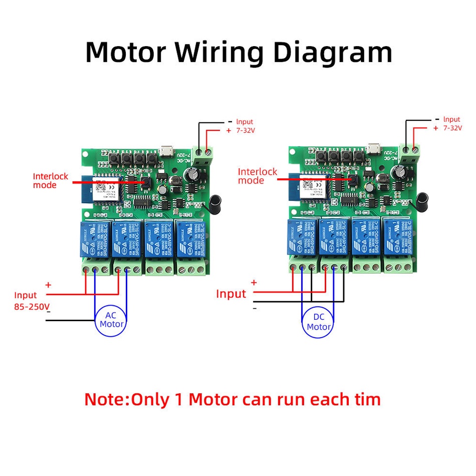 Công tắc thông minh 4 kênh 5-32VDC kết nối Wi-Fi app Tuya Smartlife, 433Mhz điều khiển từ xa