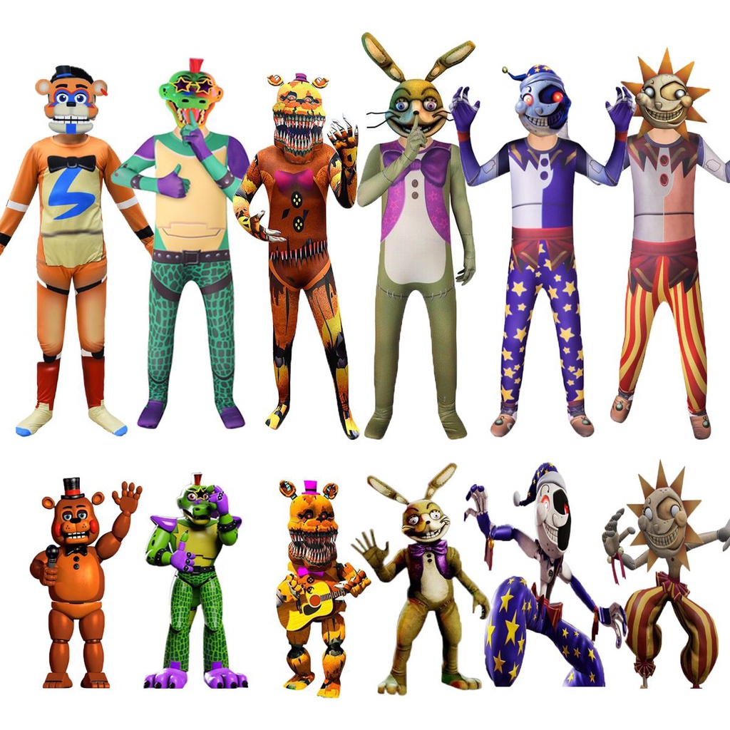 Five Nights At Freddy'S Fancy Halloween Costume for Kids Sundrop FNAF Sun clown Jumpsuit With mask Cosplay Anime Christmas Birthday Gift for Kids
