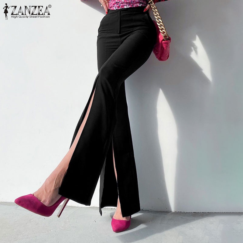 Quần dài ZANZEA ống loe khóa kéo thời trang cho nữ