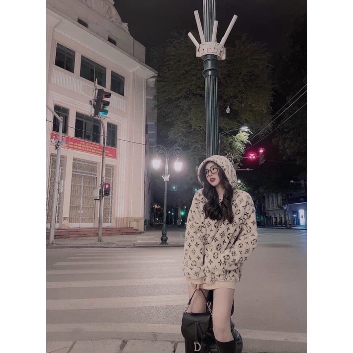 Áo mũ lông 2 lớp dáng trùm mông - Hàng L1