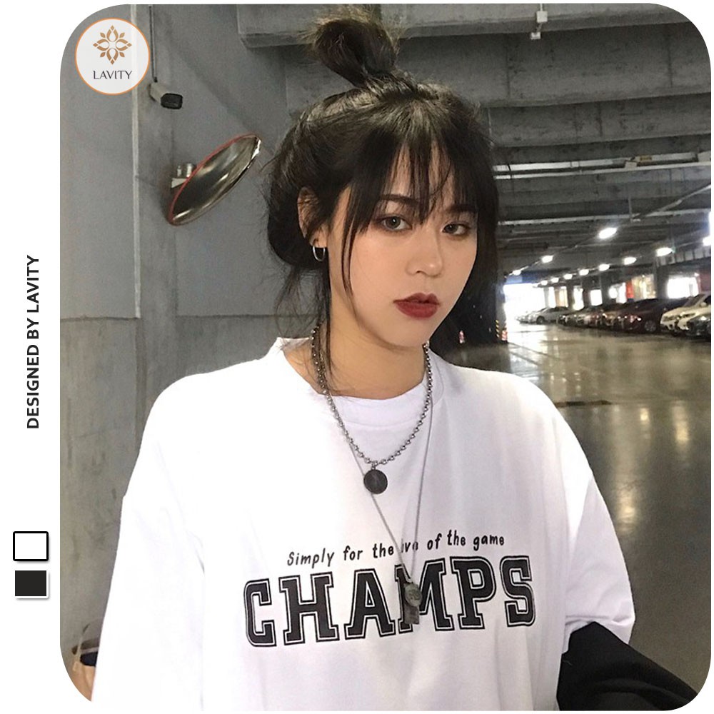 [Mã LAVIX3 giảm 25% đơn tối thiểu 50k] Áo thun nam nữ form rộng tay lỡ chữ Champs Lavity, áo thun nam nữ unisex ATR63 | BigBuy360 - bigbuy360.vn