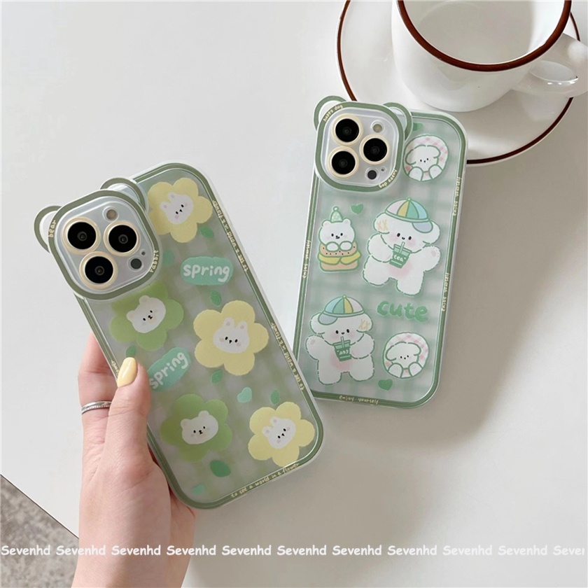 Ốp Điện Thoại Mềm Họa Tiết Đầu Gấu Và Hoa Cho iPhone 14 13 12 11 Pro Max Xs Max Xr X 6 6s Plus