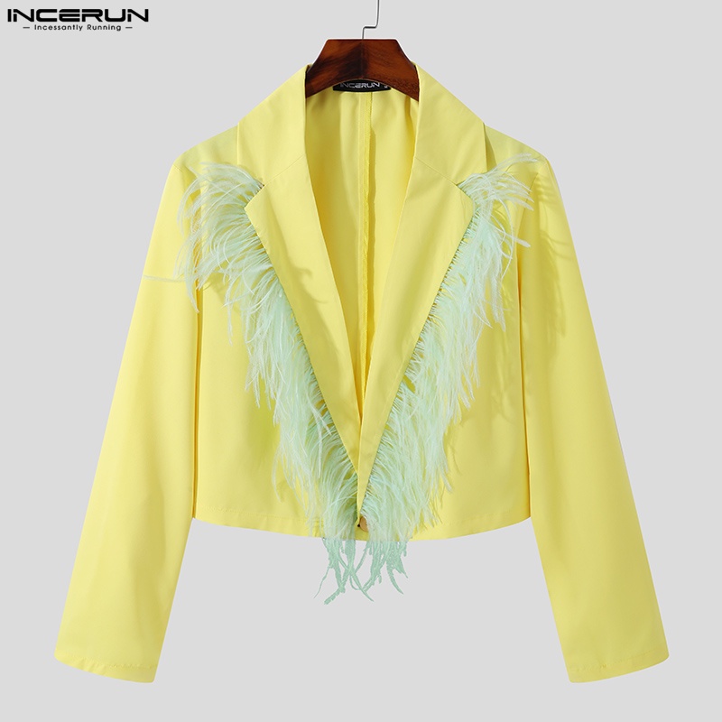 Áo khoác dáng ngắn INCERUN tay dài cổ chữ V thời trang cá tính cho nam