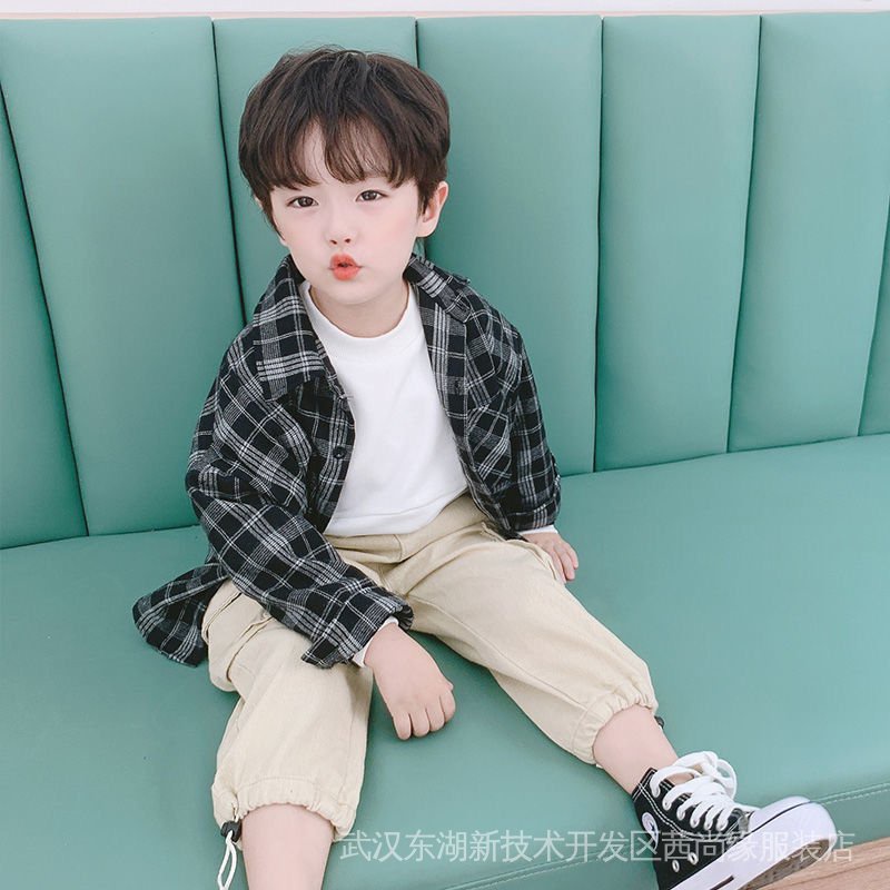 Áo Sơ Mi Caro Tay Dài Phong Cách Hàn Quốc Thời Trang Xuân Thu Mới Cho Bé Trai