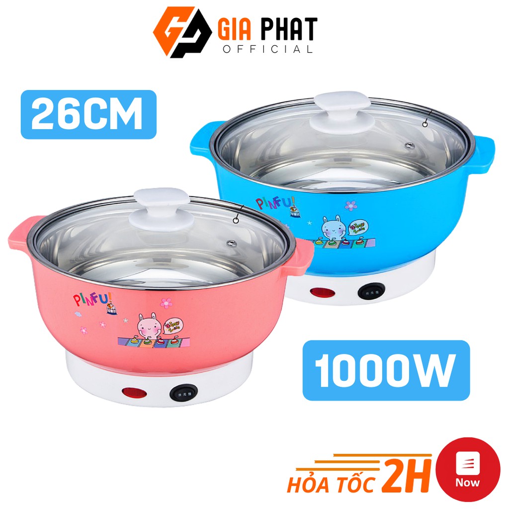 Nồi lẩu điện Mini NIKAI 26cm Vung Kính Công Suất 1000W - Nồi lẩu đa năng gia đình chiên, xào, rán siêu tiện dụng