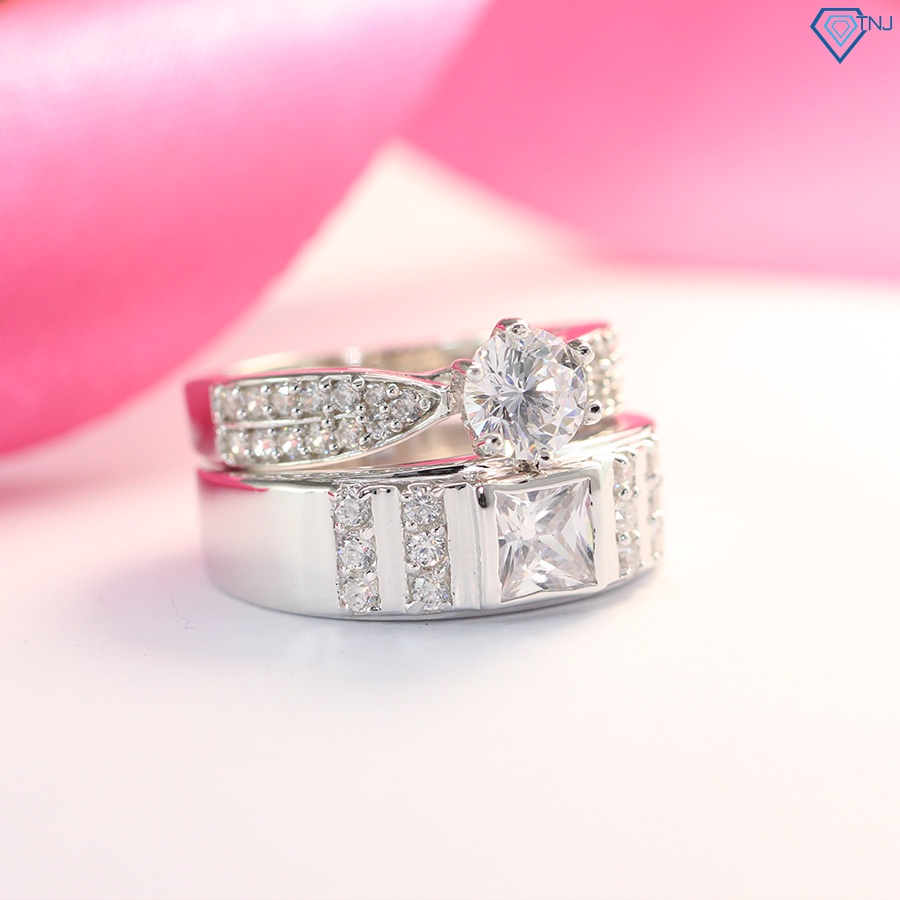 Nhẫn bạc cặp 925 đính đá khắc tên theo yêu cầu ND0367 Trang Sức TNJ