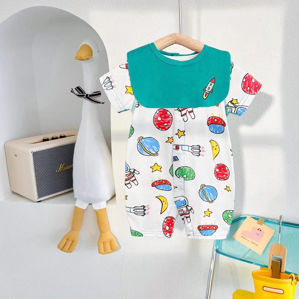 Bộ Áo Liền Quần Tay Ngắn Bằng Vải Cotton Hữu Cơ Dễ Thương Dành Cho Bé Trai Gái Sơ Sinh 0-24 Tháng Tuổi