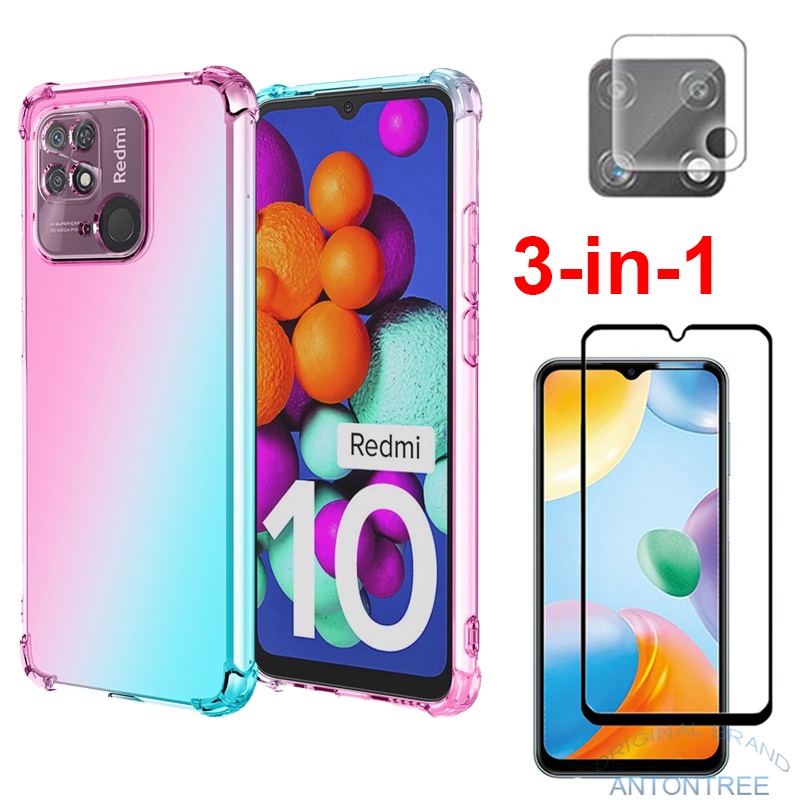 Ốp Điện Thoại Kính Cường Lực Màu Gradient 3 Trong 1 Chống Sốc Cho Xiaomi Redmi 10C redmi10C