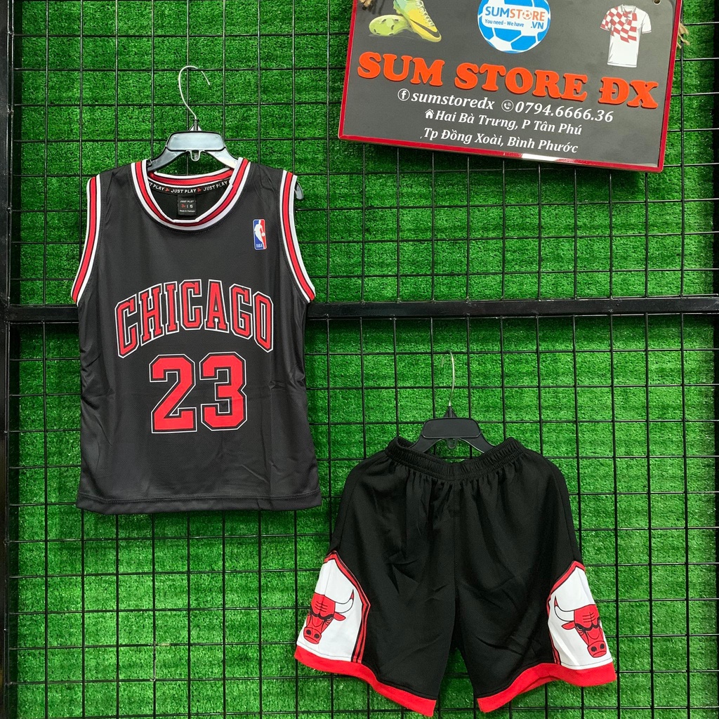 Quần Áo Bóng Rổ Trẻ Em Chicago Đen - Đồ Thể Thao Nhí Đẹp, Rẻ