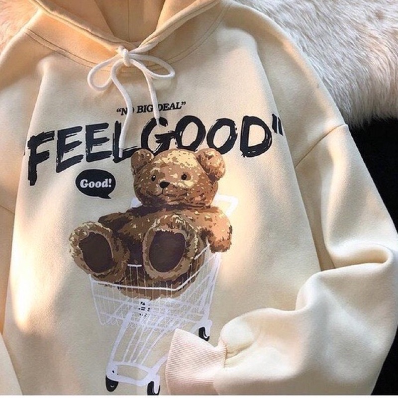 Áo HOOIDIE Nỉ Ngoại Dày Dặn Nón To Gấu FEEL GOOD Thời Trang Hàn Quốc