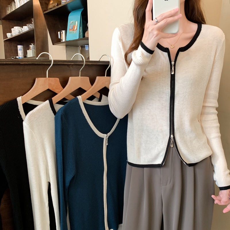 Áo khoác len cardigan có khóa kéo chống nắng thời trang thu đông phong cách Hàn Quốc