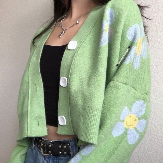 Áo Cardigan Len hoạ tiết hoa Moee style Hàn Quốc