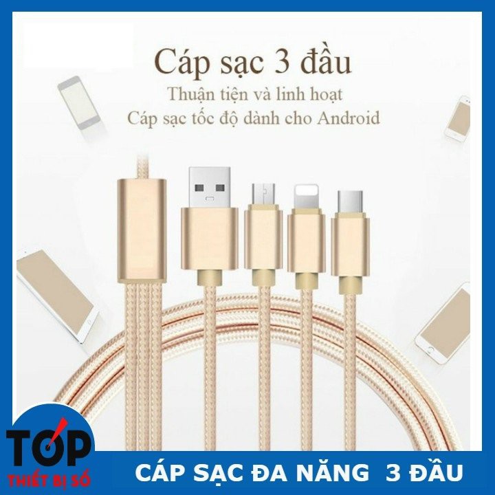 Dây Sạc Nhanh 3 Trong 1  Giao Diện Bảo Vệ Cáp Thu Gọn, Nhiều Đầu Nối USB Sạc Nhiều Màu dây mềm