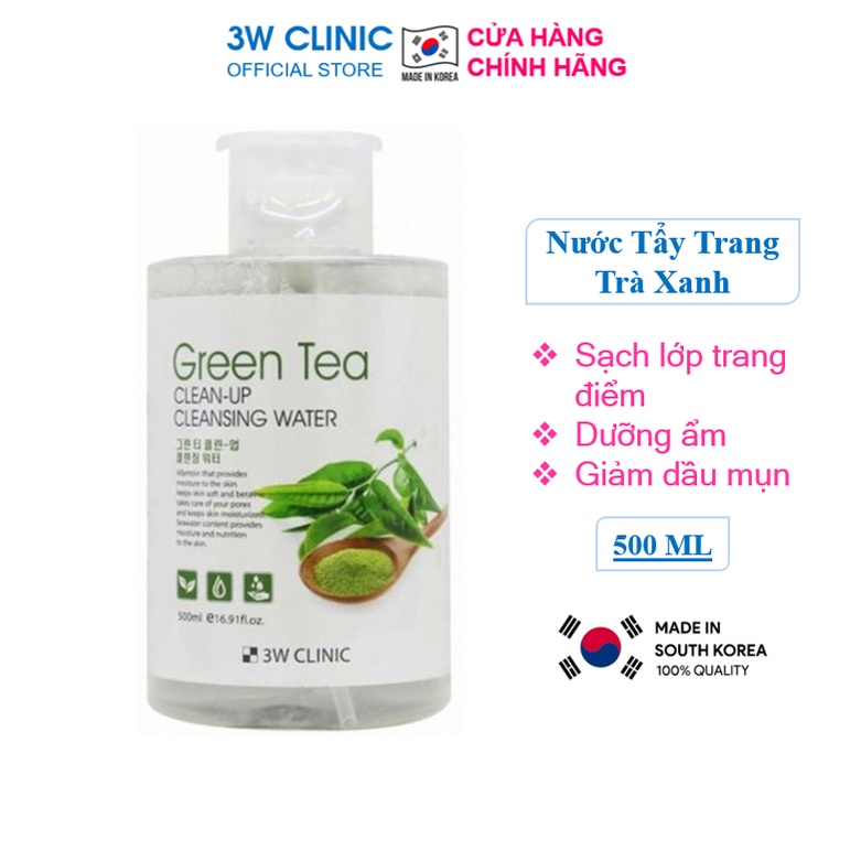 [Mã BMBAU50 giảm 7% đơn 99K] Nước tẩy trang - Tẩy trang làm sạch tinh chất trà xanh 3W Clinic Hàn Quốc 500ml