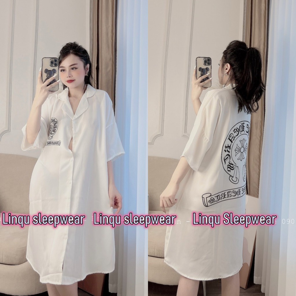 Váy Ngủ Bigsize &lt;65kg Váy Ngủ Sexy sơ mi Linqustore chất latin mềm mát mặc ngủ thoải mái - Linqu Sleepwear