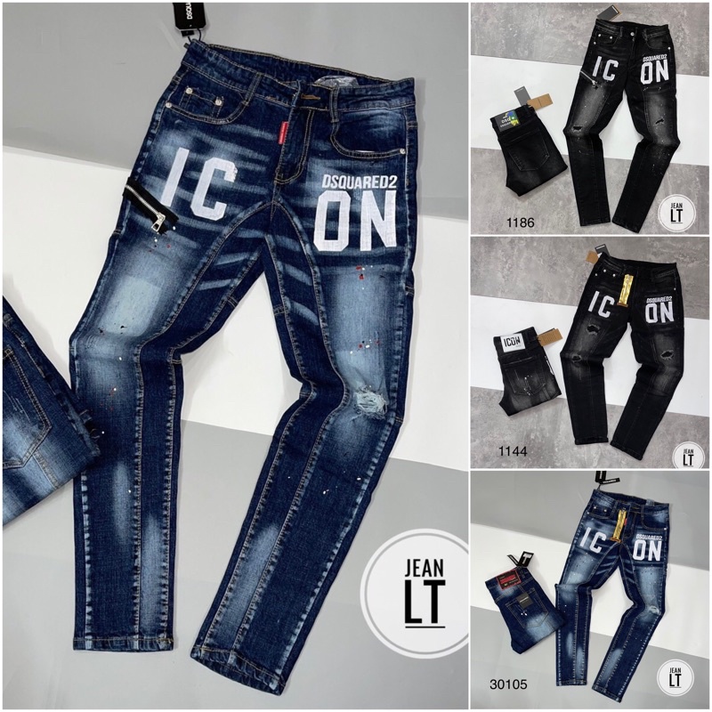 Quần bò biker Dsquared2 - Icon khóa vàng lệch - Quần jean nam ống côn | BigBuy360 - bigbuy360.vn